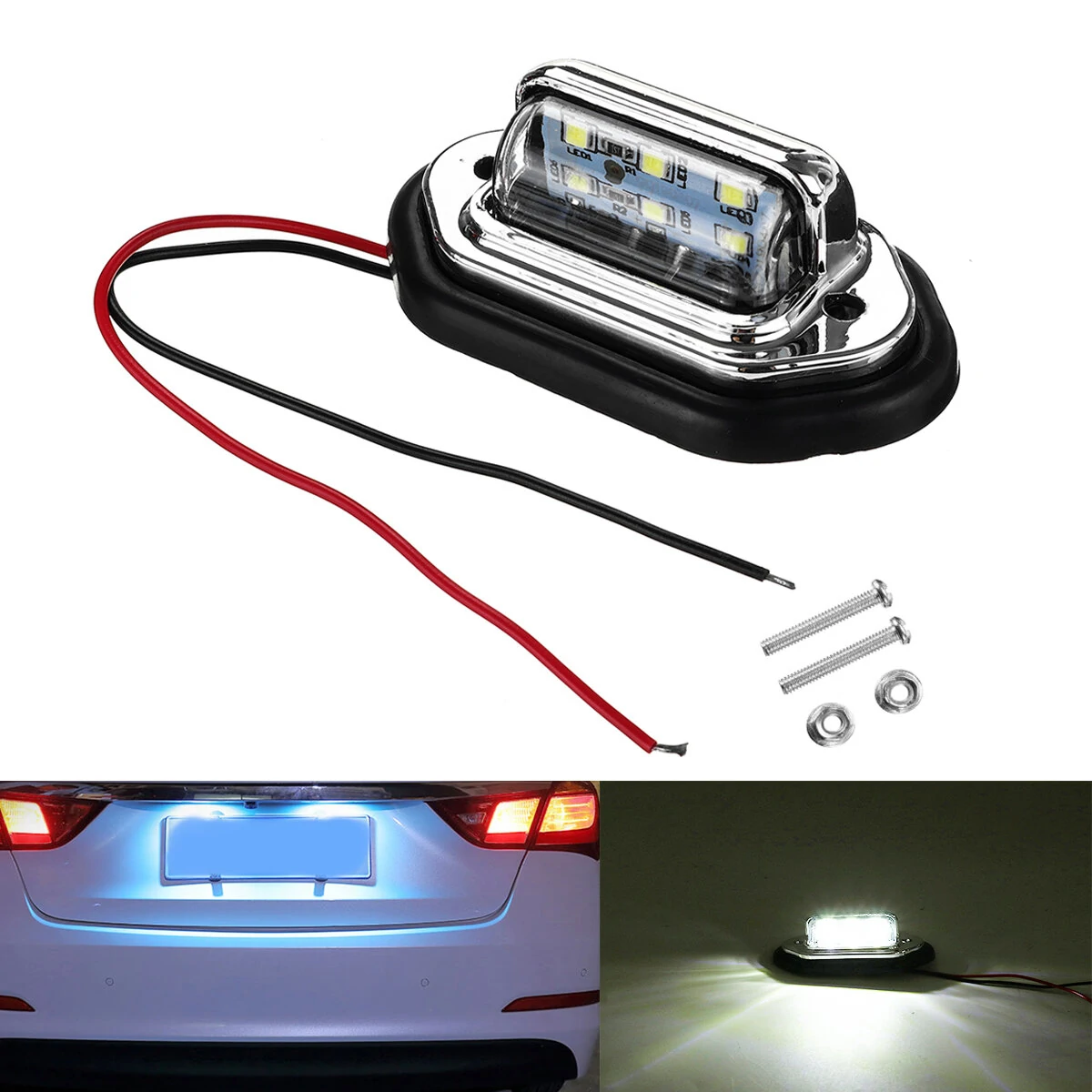 Rear Tail LED License Number Plate Light with Fittings For 10-30V Truck Lorry Van Caravan — Rear