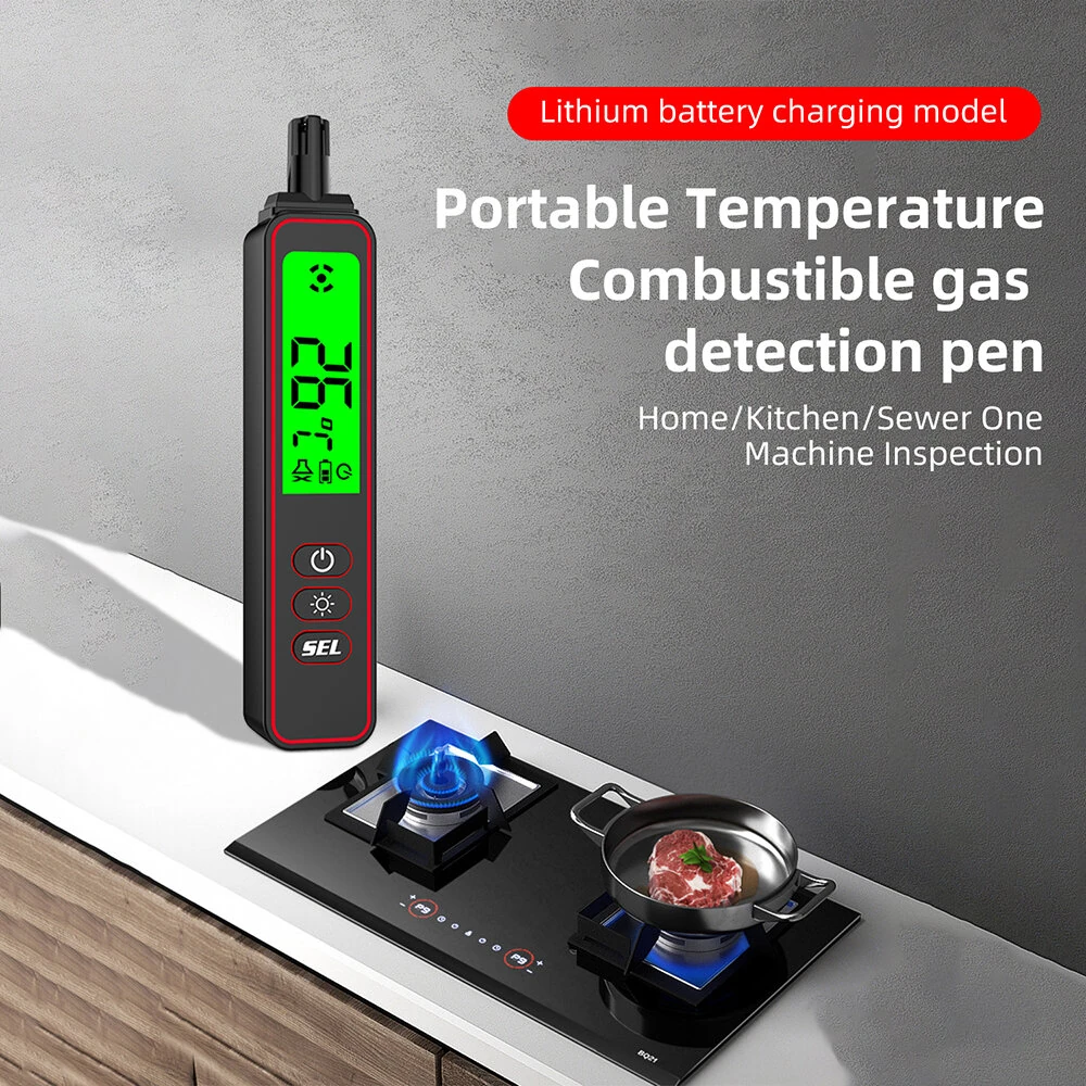Rechargeable Combustible Gas Leak Detector 300-10000ppm LCD Display USB Charging Sound Vibration Alarm Methane Natural Gas Alcohol Tester — view 3