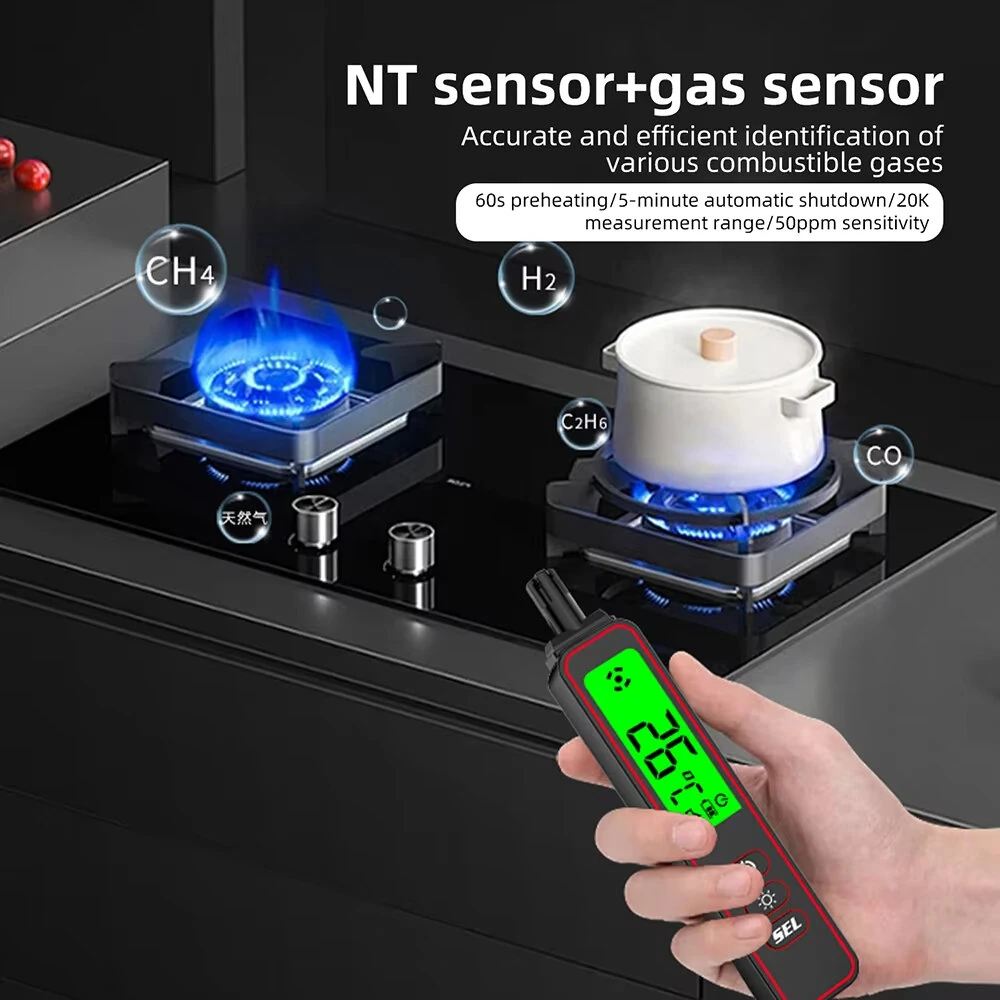 Rechargeable Combustible Gas Leak Detector 300-10000ppm LCD Display USB Charging Sound Vibration Alarm Methane Natural Gas Alcohol Tester — view 6