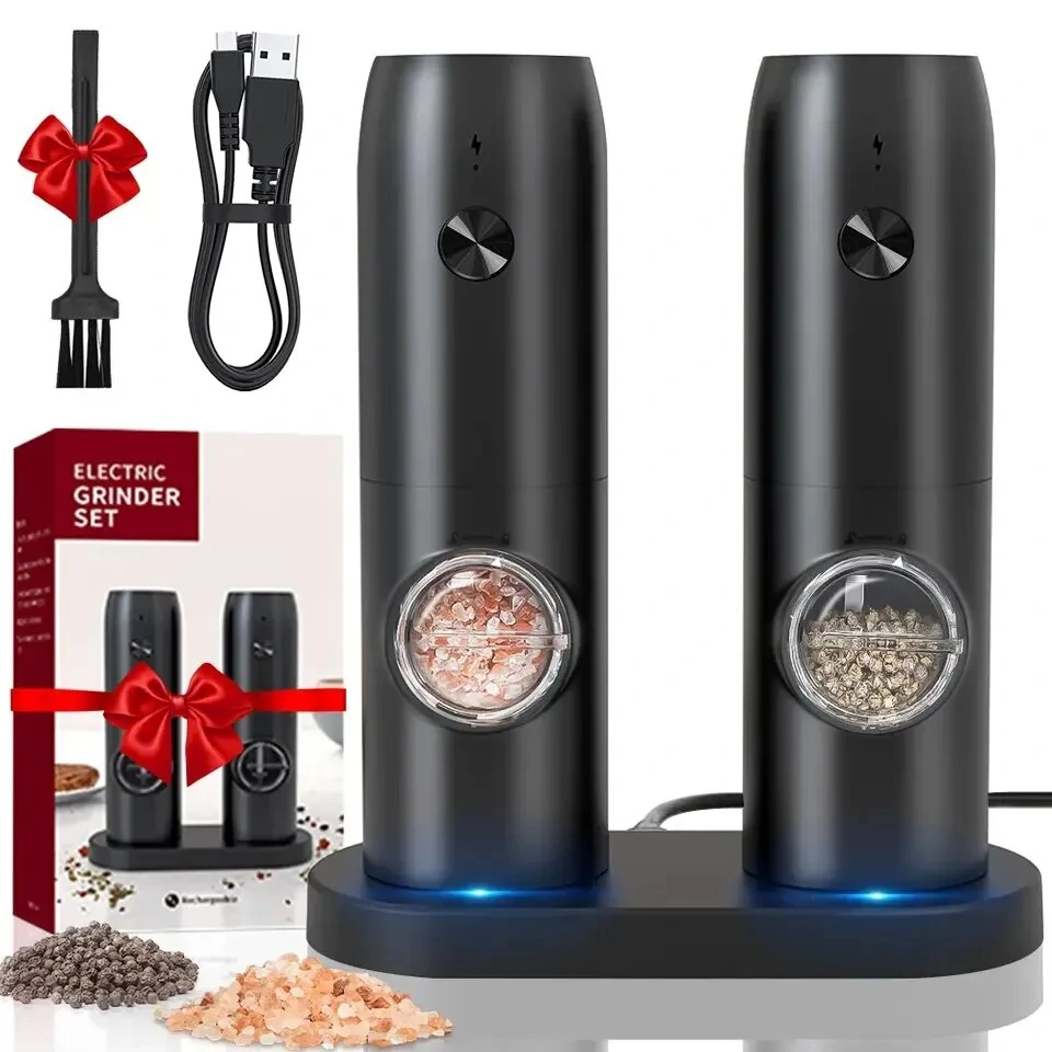 Rechargeable Electric Pepper Grinder Salt And Pepper Mills With LED Light Gravity Induction Automatic Grinding Machine Adjustable Coarseness Mills USB Charging Spice Grinde — Pricio
