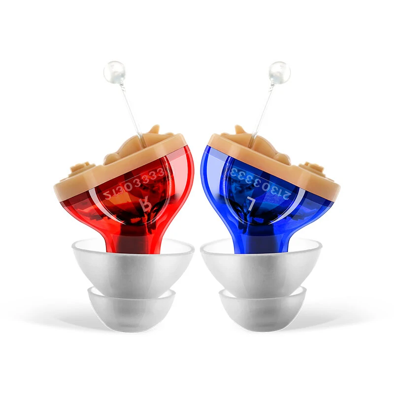Red & Blue Mini Noise Canceling Hearing Earbuds In-Canal Earphones Headset Sound Amplifier — Pricio