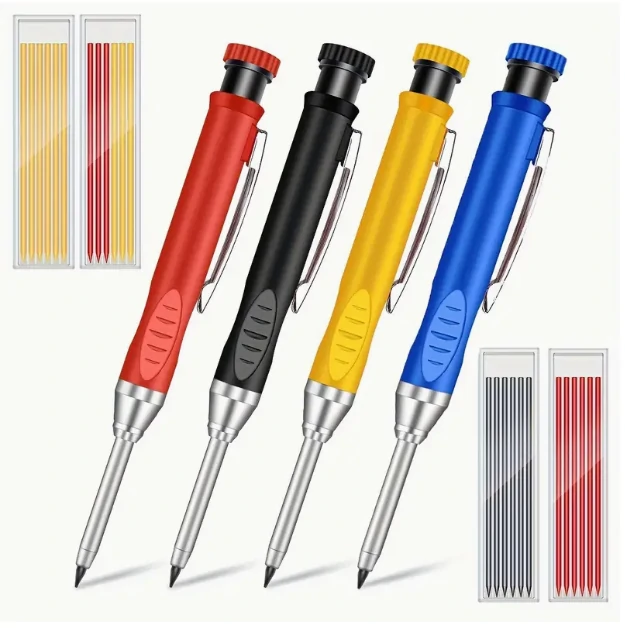 Refillable Carpenter Pencil Set Woodworking Marking Pen Deep Hole Marker High Precision Mechanical Pencil for Accurate Craftsmanship and Drafting Essential Tool for Engineers Carpenters and Architects — view 2