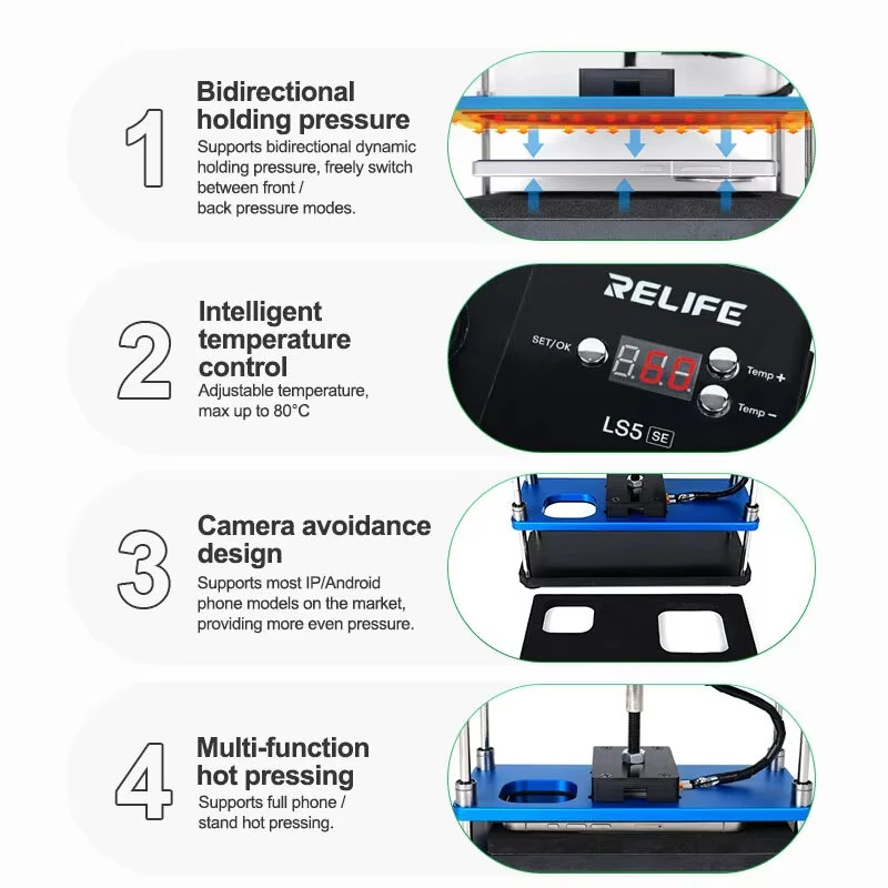RELIFE LS5 SE Bidirectional Heating and Holding Pressure Platform 80°C for Screen Lamination Frame Reinforcement Repair Tool — view 3