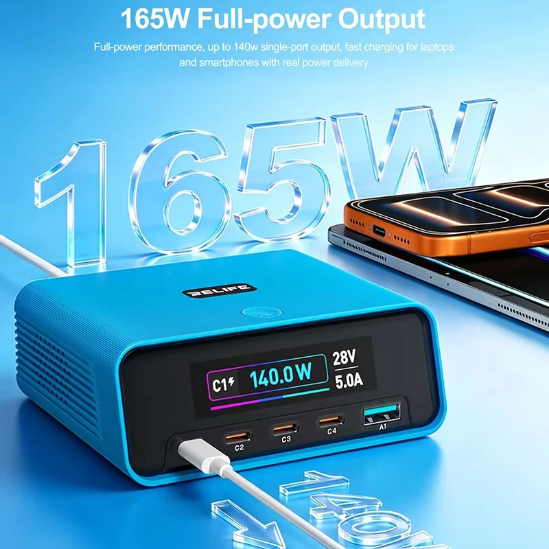 RELIFE Q8 GaN Intelligent Multi-Port Charger 165W 5-Port Fast Charging Station 140W Max Single-Port Output Smart Power Distribution — view 4