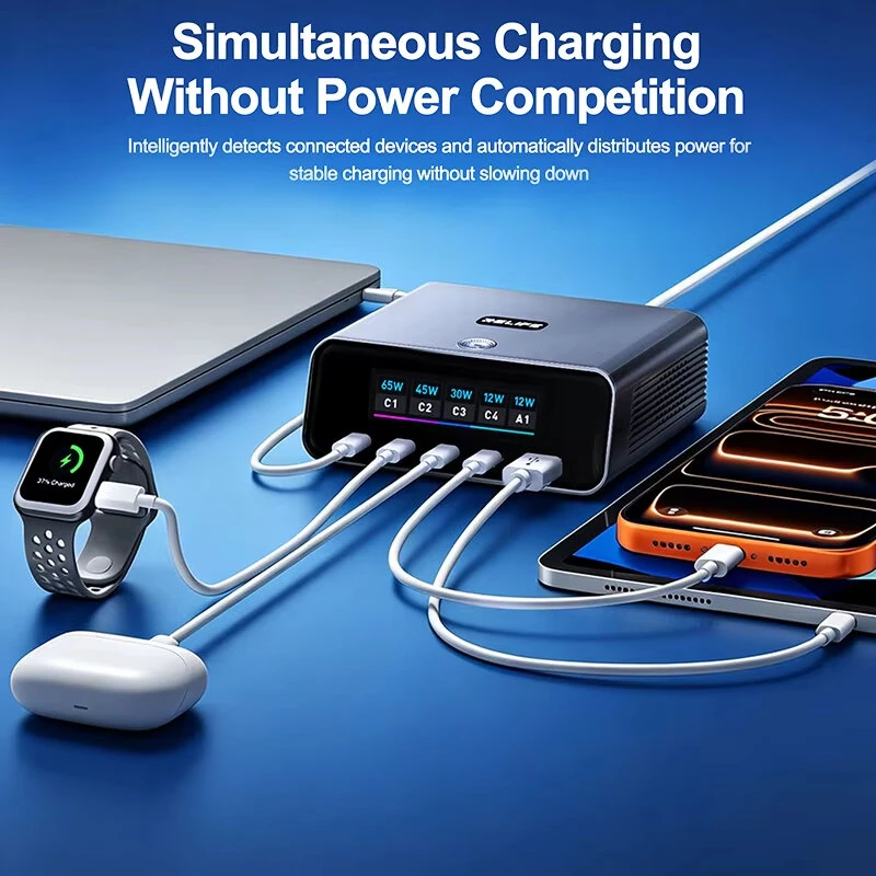 RELIFE Q8 GaN Intelligent Multi-Port Charger 165W 5-Port Fast Charging Station 140W Max Single-Port Output Smart Power Distribution — view 7