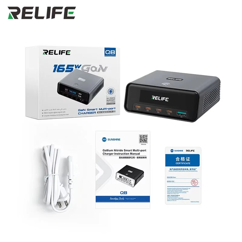 RELIFE Q8 GaN Intelligent Multi-Port Charger 165W 5-Port Fast Charging Station 140W Max Single-Port Output Smart Power Distribution — view 8