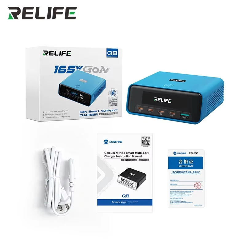 RELIFE Q8 GaN Intelligent Multi-Port Charger 165W 5-Port Fast Charging Station 140W Max Single-Port Output Smart Power Distribution — view 9
