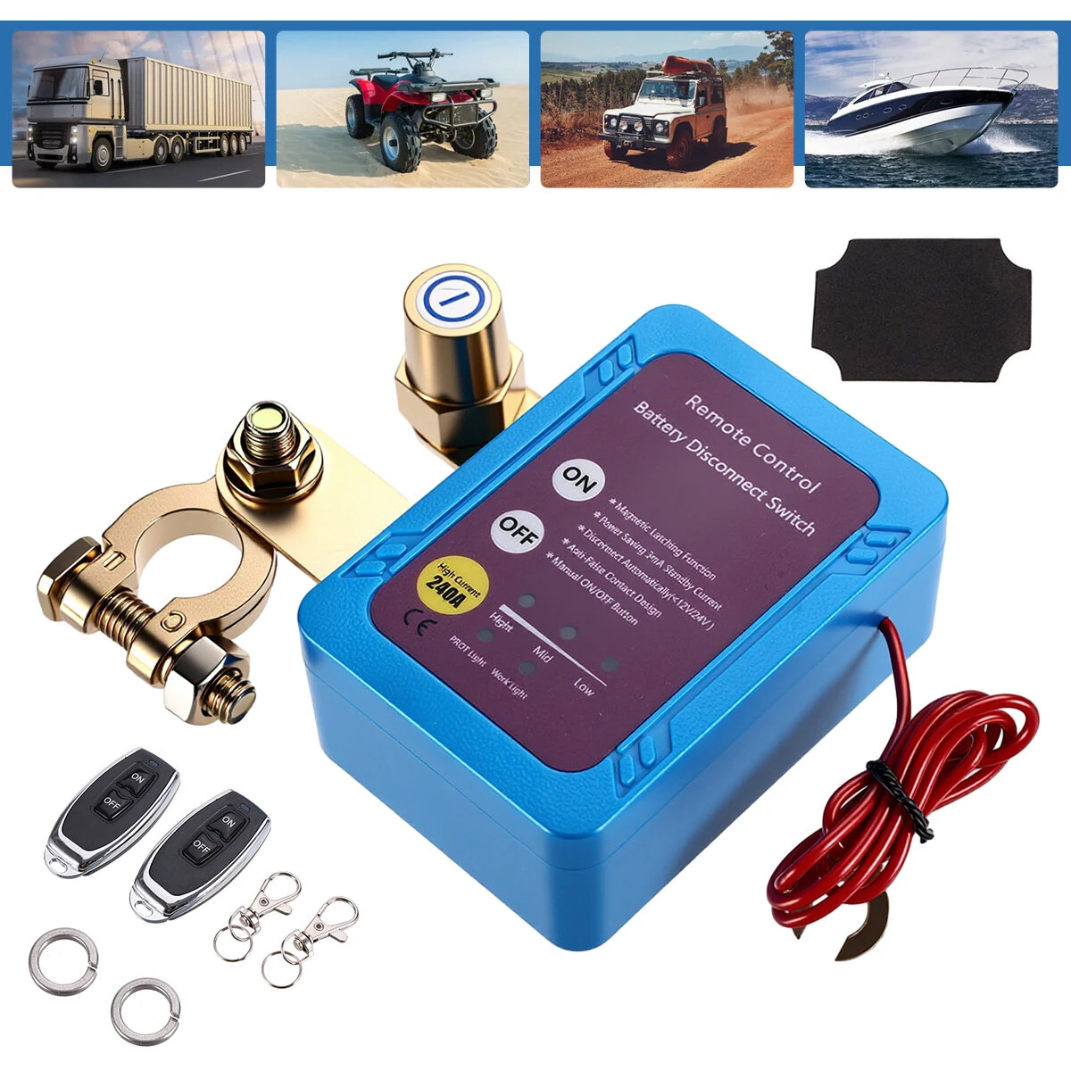 Remote Battery Disconnect Switch 12V 240A Smart Kill Switch Automatic Power Cut-Off Low Power Consumption for Cars Trucks RVs Boats ATVs Negative Terminal Compatibility