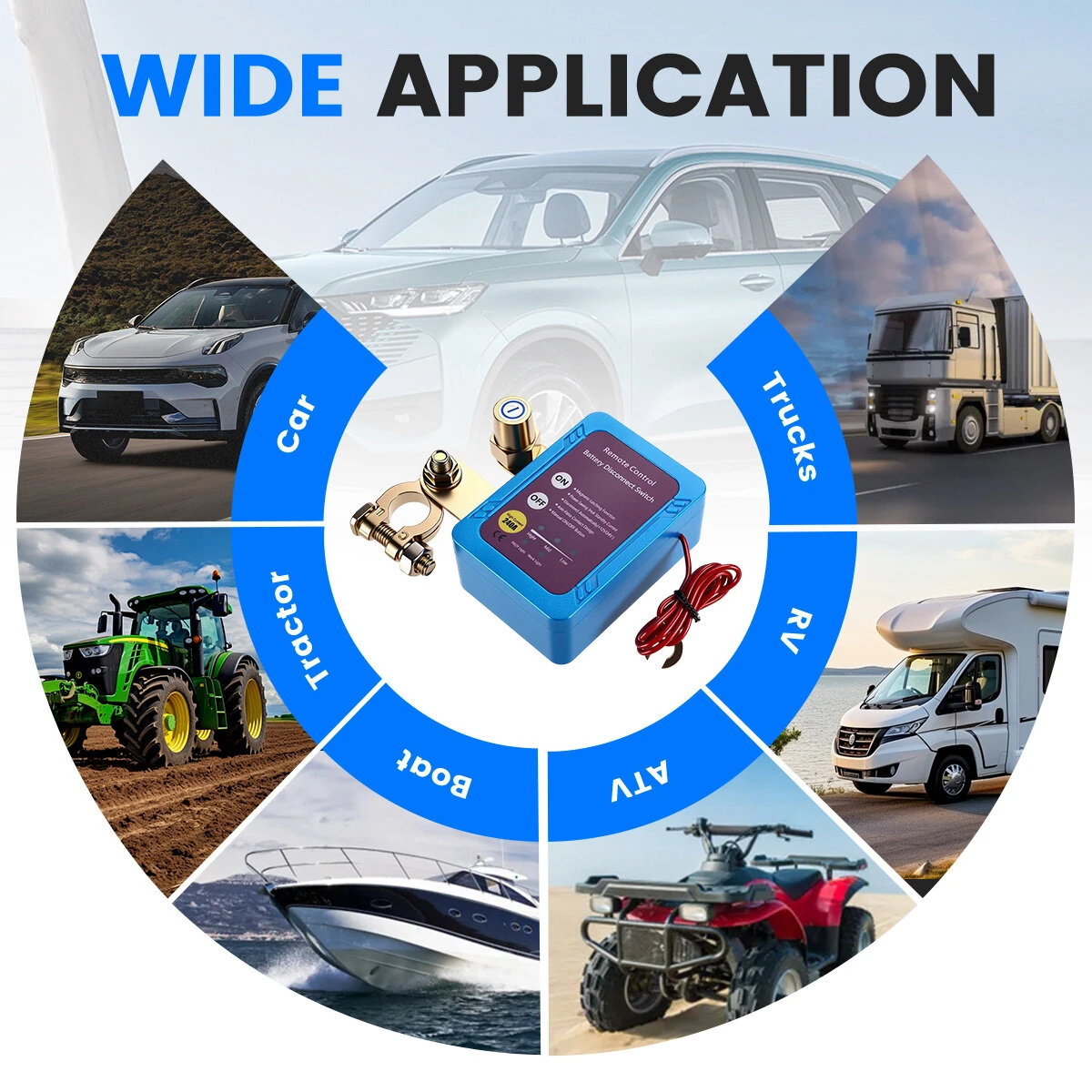 Remote Battery Disconnect Switch 12V 240A Smart Kill Switch Automatic Power Cut-Off Low Power Consumption for Cars Trucks RVs Boats ATVs Negative Terminal Compatibility — view 3