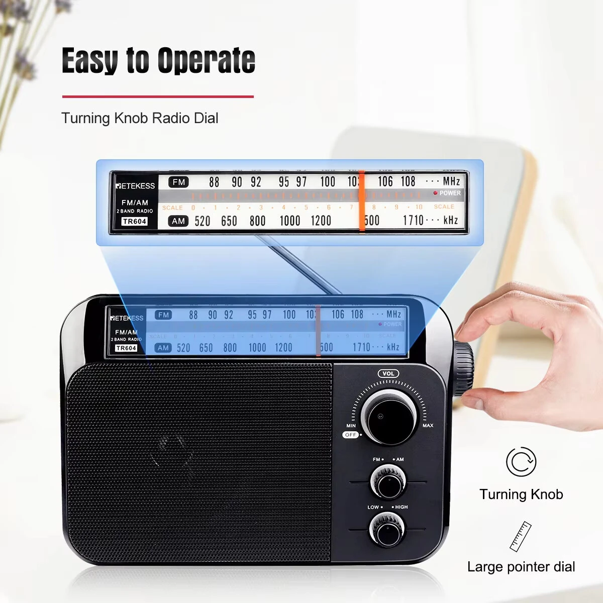 Retekess TR604 Radio FM AM Portable Radios AM FM on the battery Speakers Rechargeable Radio For Senior — view 5
