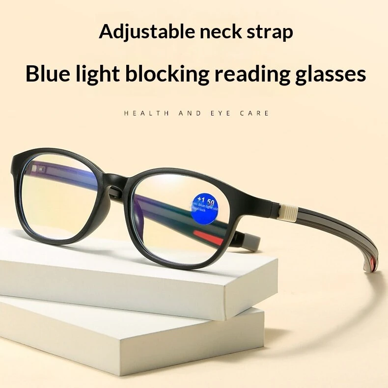 Retractable Magnetic Neck-hanging Reading Glasses Portable HD Anti-blue Light Presbyopia Glasses for Men Women — view 2