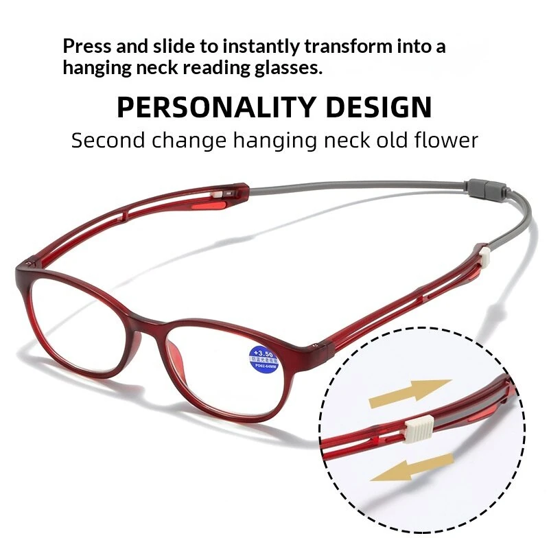 Retractable Magnetic Neck-hanging Reading Glasses Portable HD Anti-blue Light Presbyopia Glasses for Men Women — view 3