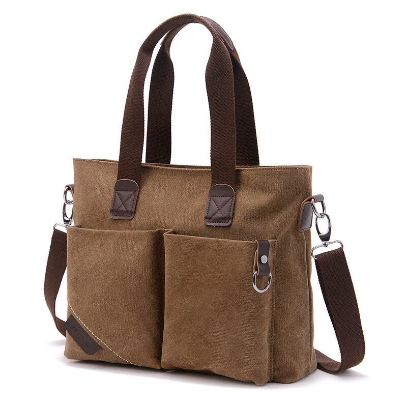 Retro Canvas Hand Laptop Briefcase Simple Casual Men Shoulder Crossbody Bag for Work Daily Travel Use — image 1