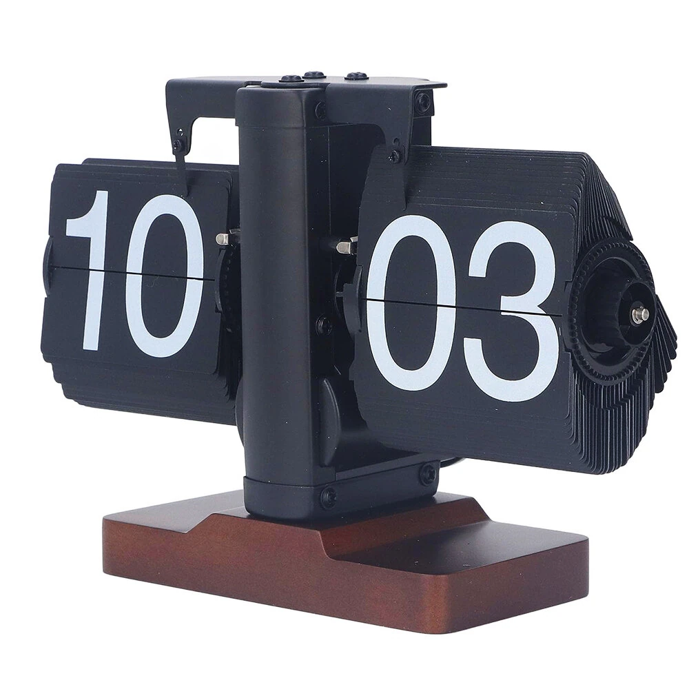 Retro Flip Clock Square Wooden Base 24-Hour Retro Style Flip Down Clock Mechanical Desk Decoration Multifunctional Flip Desk Clock Walnut Wood Construction for Home/Office Decor