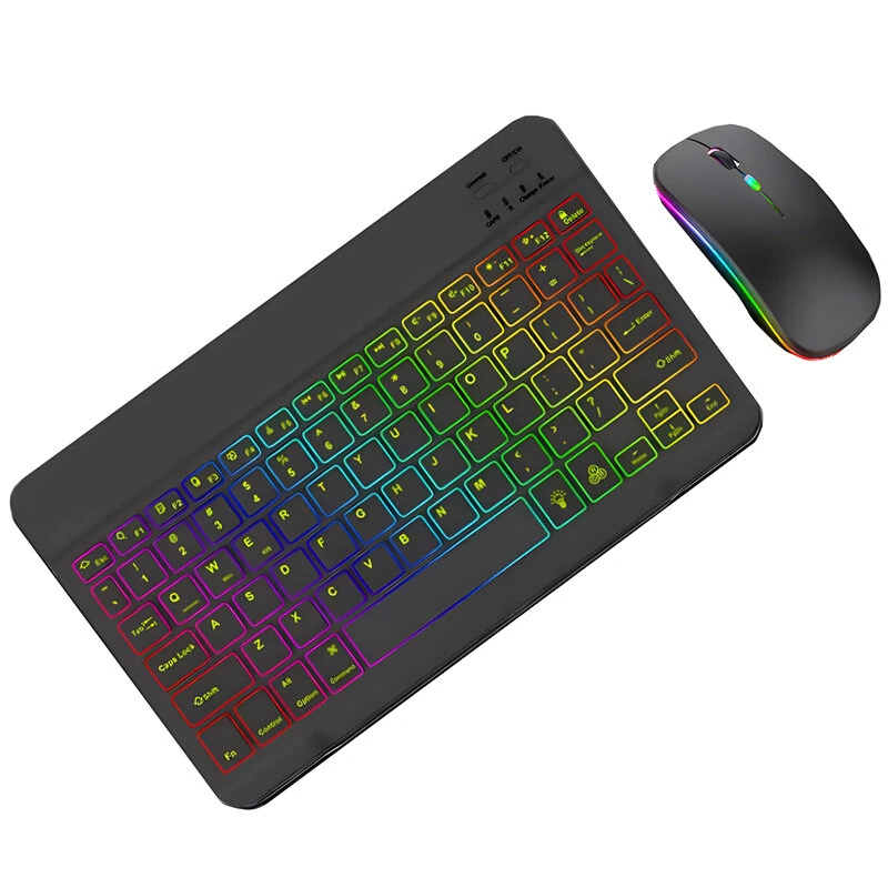 RGB bluetooth Keyboard and Mouse Kit for Phone Tablet Laptop Portable Rechargeable Keyboard Mouse Combo with Silent Click — RGB