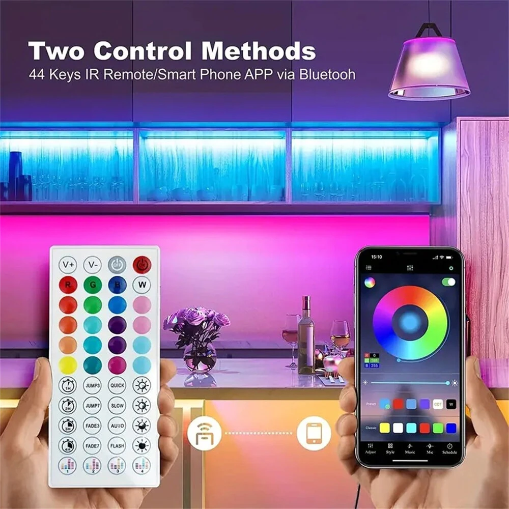 RGB Bluetooth LED Light Strip Smart Atmosphere Light Indoor 24V EU Plug With 44-Key Remote Control for TV Wall Computer Room Bedroom — view 4
