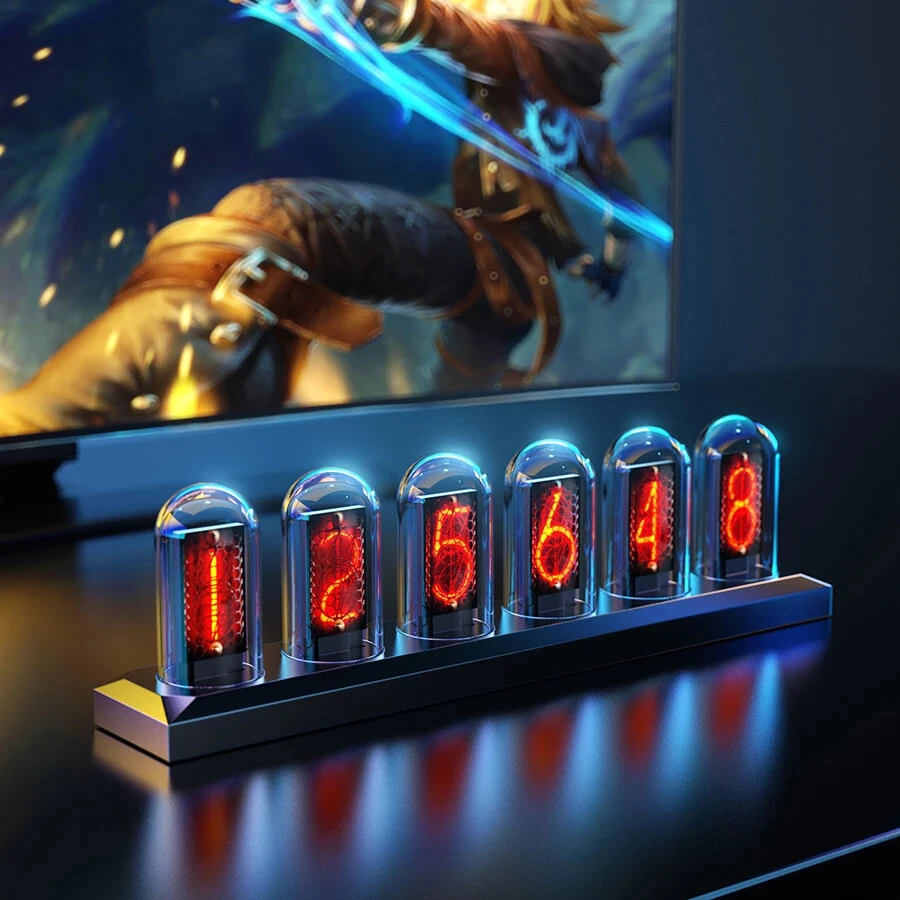 RGB Nixie Tube Clock LED Glows IPS Color Screen DIY Analog Digital Tube Night Lights Gaming Desktop for Home Decoration Gift Idea — RGB
