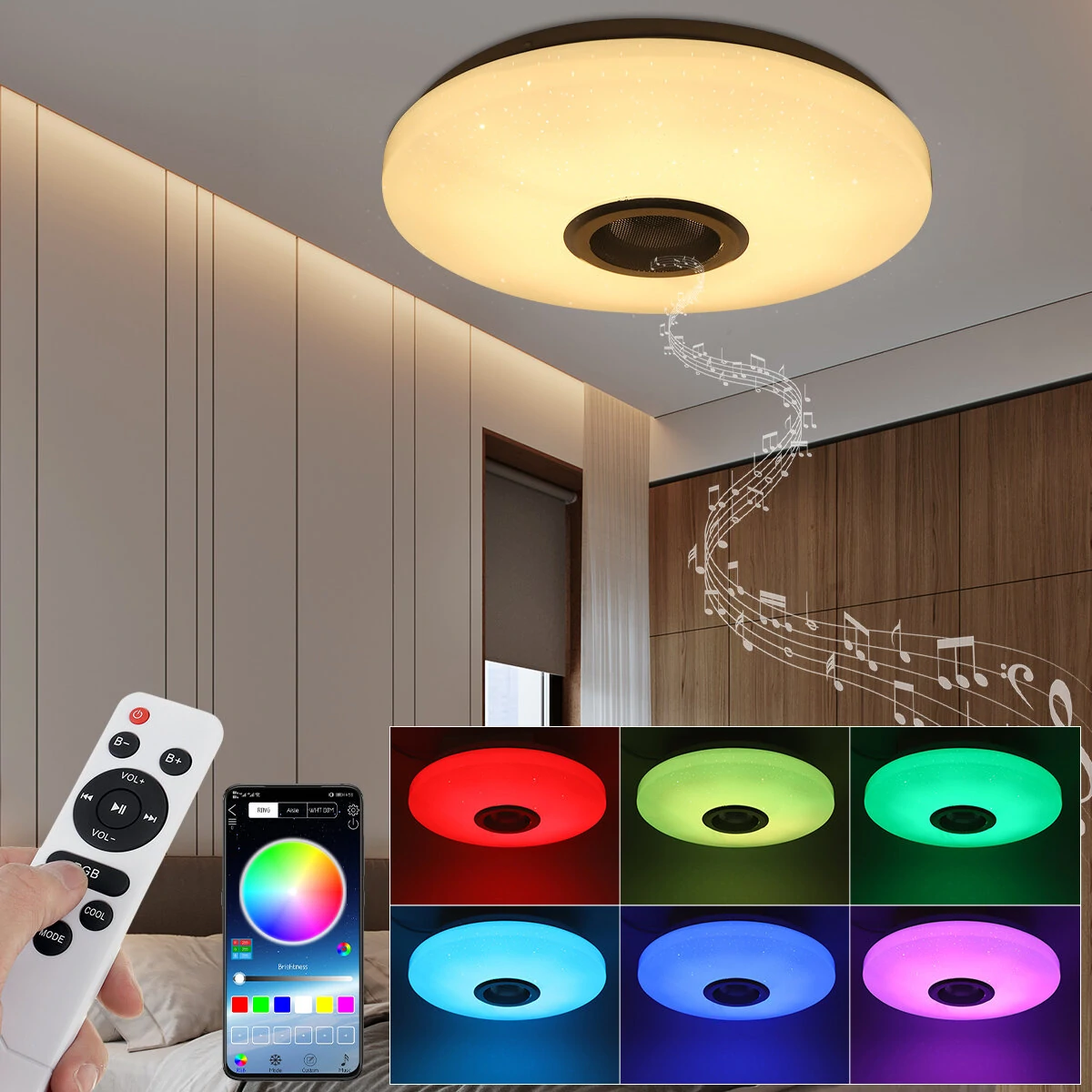 RGBW LED Ceiling Light Music Speaker Lamp Bluetooth APP + Remote Control Bedroom — view 11