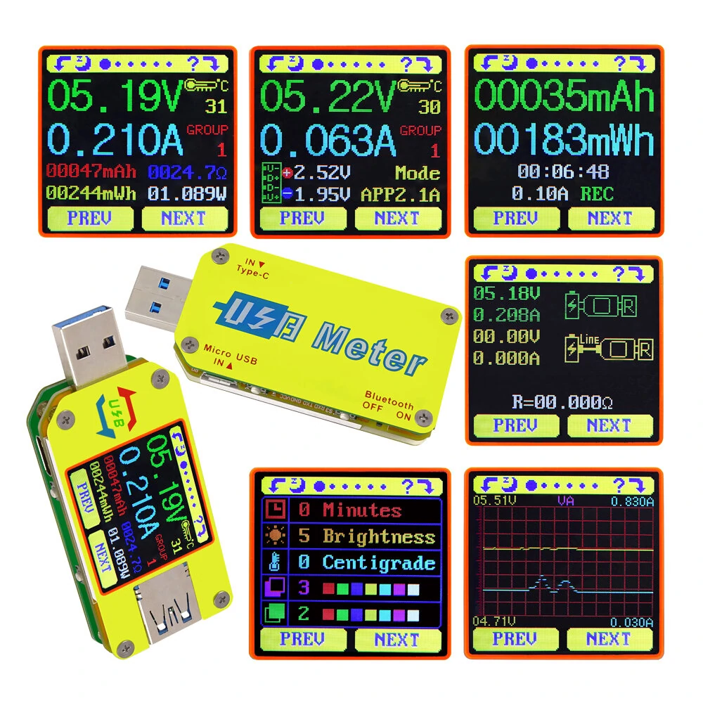 RIDEN® UM34/UM34C For APP USB 3.0 Type-C DC Voltmeter Ammeter Voltage Current Meter Battery Charge Measure Cable Resistance Tester — RIDEN