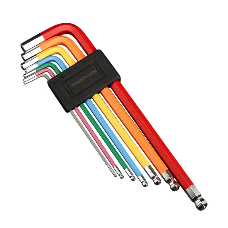 RIDERACE 7Pcs S2 Alloy Steel Portable Mini Bicycle Inner Hexagon Wrench Set 1.5/2/2.5/3/4/5/6mm Spanner Flat Ball Opening Colorful MTB Road Bike Repair Tool Kit — RIDERACE