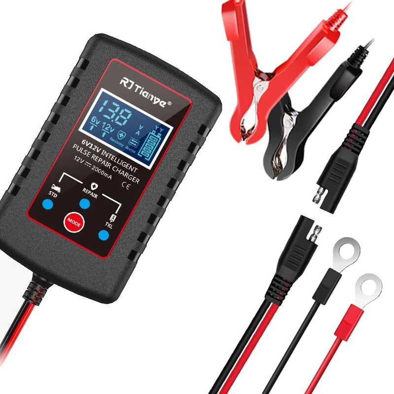 RJTianye 6V 12V 2A Car Smart Battery Charger ASE Adapter Automatic Float Charge Motorcycle Lawn Mower Tractor Lead Acid AGM Battery — view 10