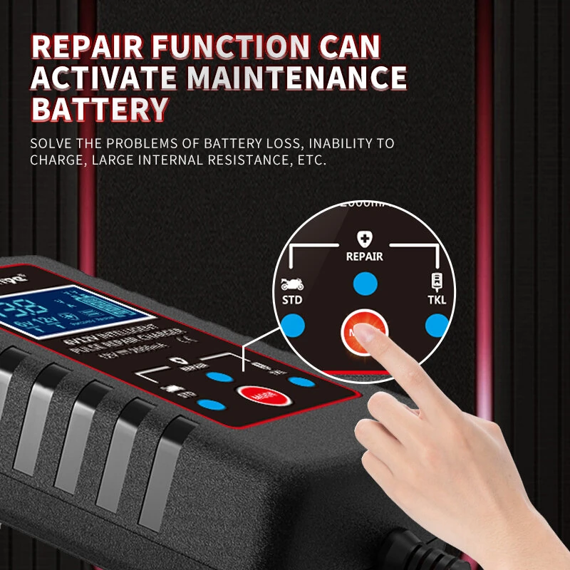 RJTianye 6V 12V 2A Car Smart Battery Charger ASE Adapter Automatic Float Charge Motorcycle Lawn Mower Tractor Lead Acid AGM Battery — view 3