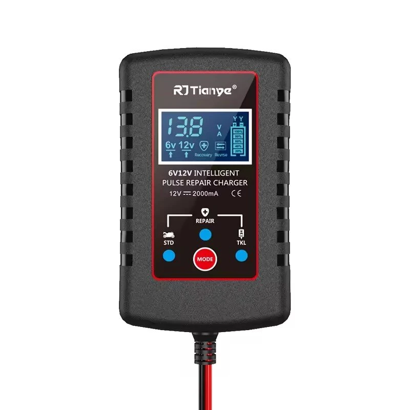 RJTianye 6V 12V 2A Car Smart Battery Charger ASE Adapter Automatic Float Charge Motorcycle Lawn Mower Tractor Lead Acid AGM Battery — view 6