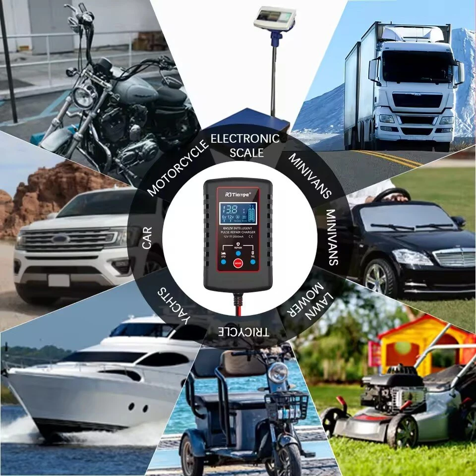 RJTianye 6V 12V 2A Car Smart Battery Charger ASE Adapter Automatic Float Charge Motorcycle Lawn Mower Tractor Lead Acid AGM Battery — view 7