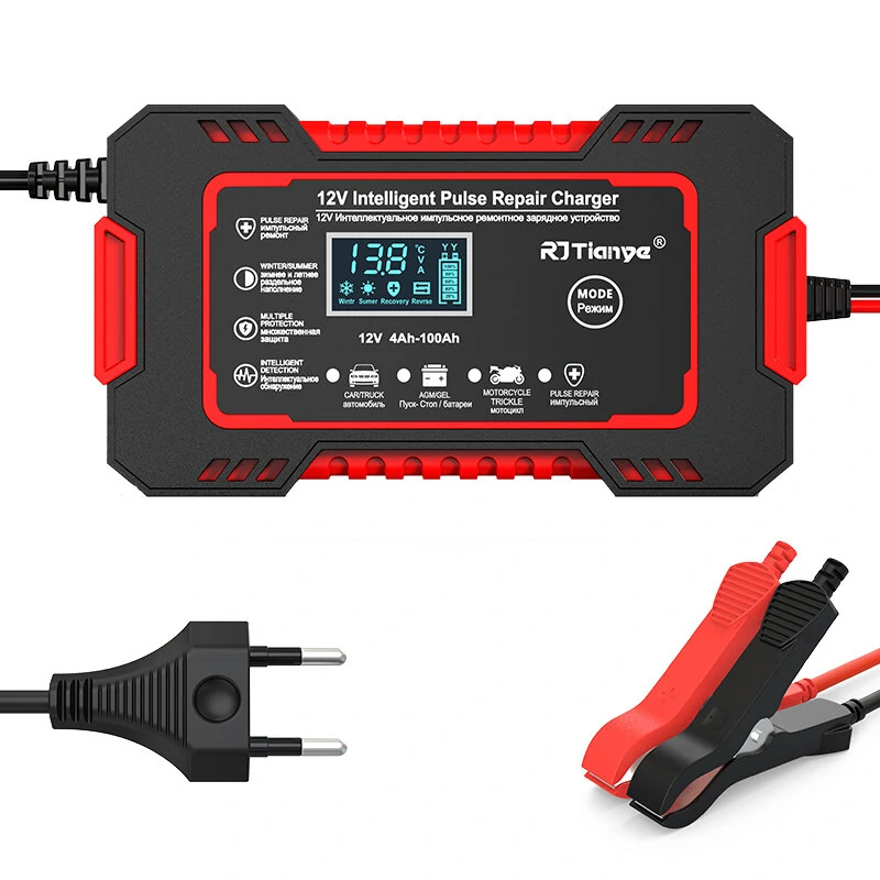 RJtianye European Standard 12V 6A Smart Pulse Repair Charger for SUV Motorcycle Charger LED Screen Display — view 3