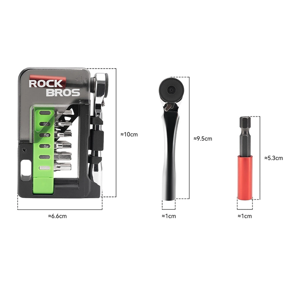 ROCKBROS 12-in-1 Portable Mini Bicycle Repair Tools Kit Multifunction Aluminum Alloy Bike Ratchet Wrench Screwdriver Maintenance Set for Road MTB — view 10