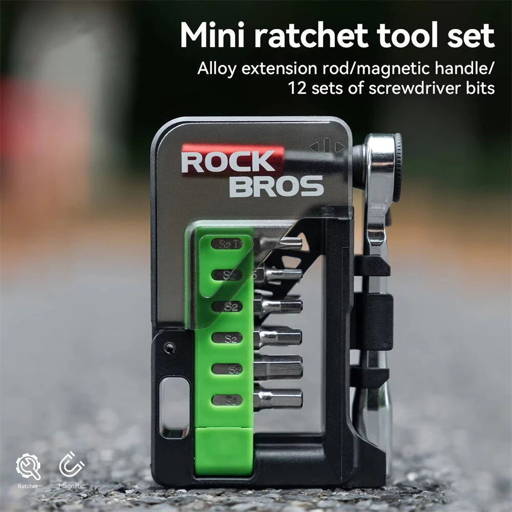 ROCKBROS 12-in-1 Portable Mini Bicycle Repair Tools Kit Multifunction Aluminum Alloy Bike Ratchet Wrench Screwdriver Maintenance Set for Road MTB — view 6