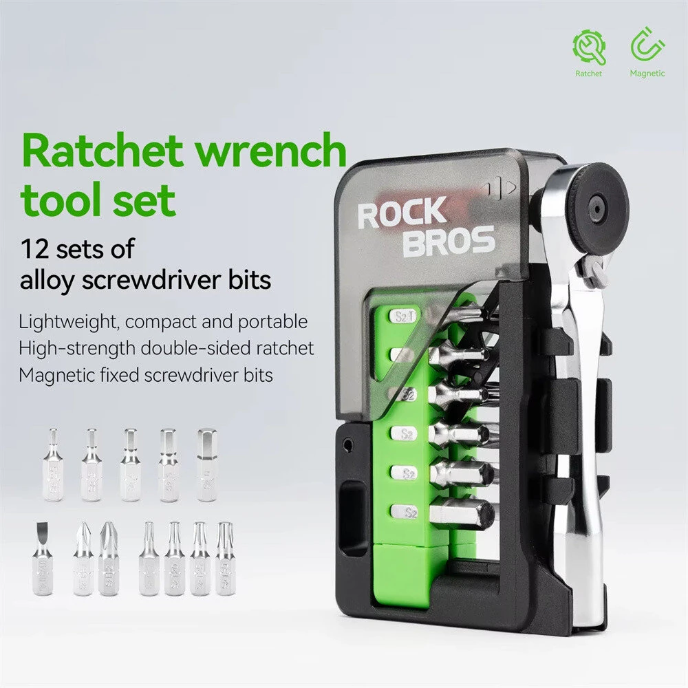 ROCKBROS 12-in-1 Portable Mini Bicycle Repair Tools Kit Multifunction Aluminum Alloy Bike Ratchet Wrench Screwdriver Maintenance Set for Road MTB — view 7