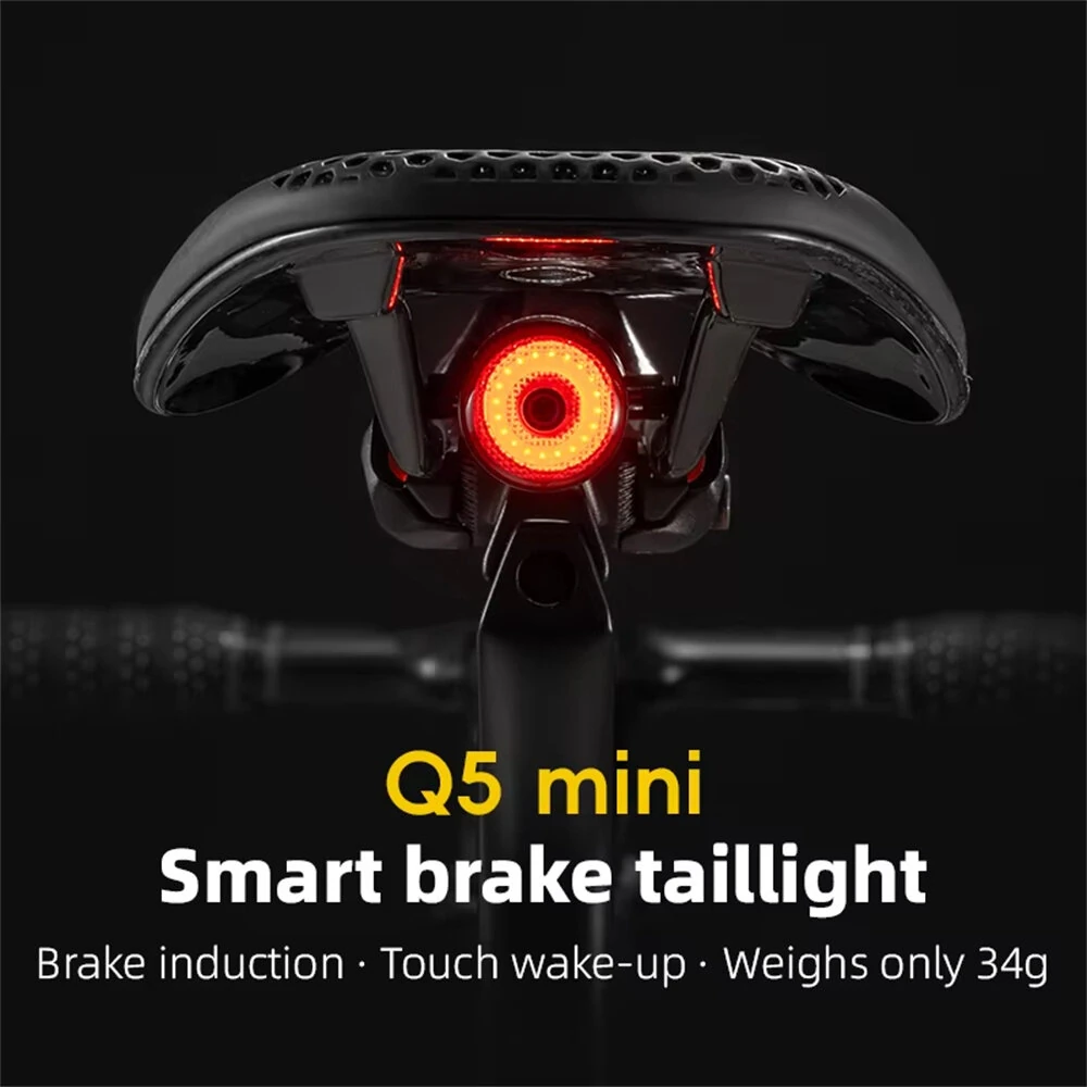 ROCKBROS Q5 Mini Smart Auto Bike Taillight Vibration Sensing Light Sensitivity Brake Rear Light IPx6 Waterproof Type-C Charging Bicycle Lump for MTB Road Night Cycling — view 3