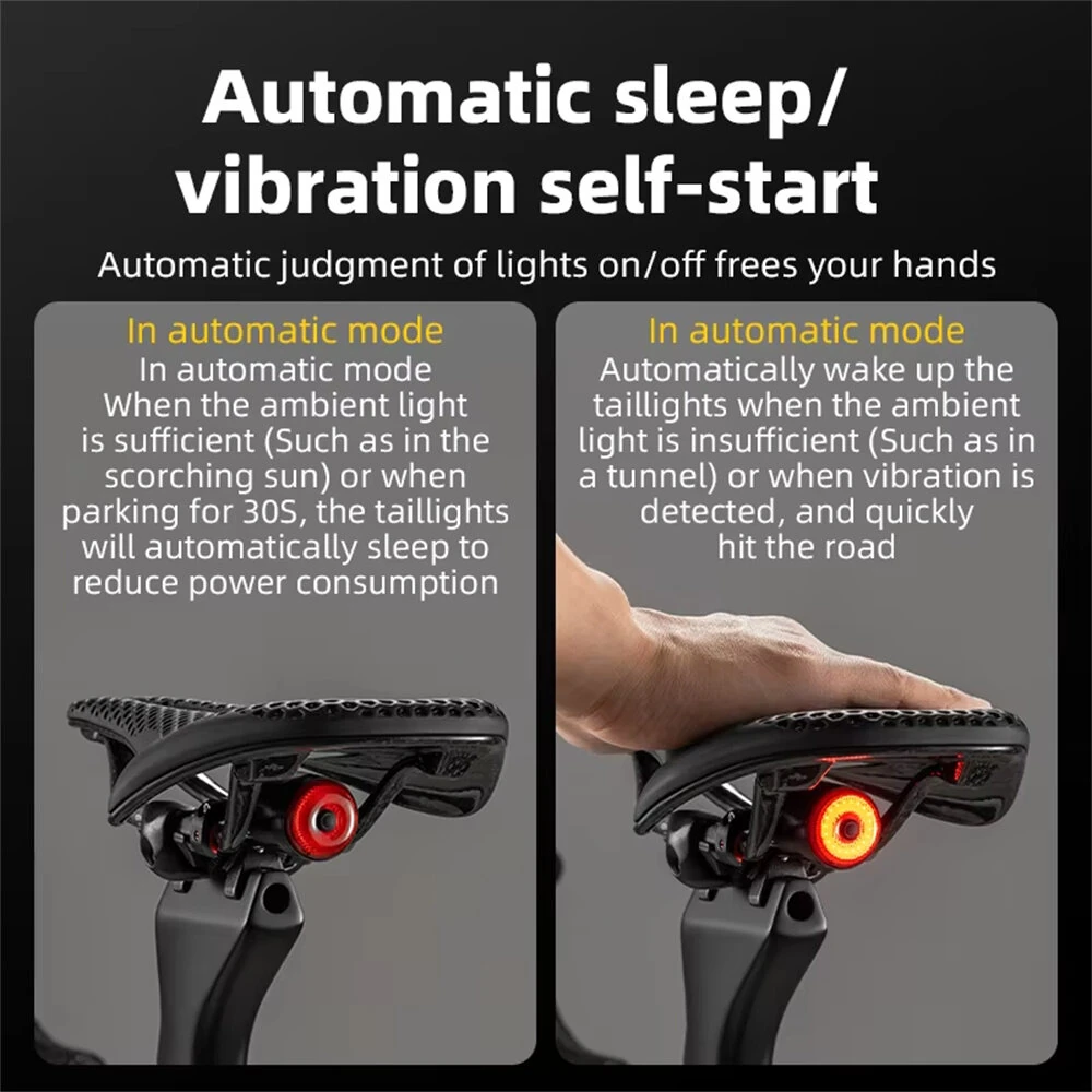 ROCKBROS Q5 Mini Smart Auto Bike Taillight Vibration Sensing Light Sensitivity Brake Rear Light IPx6 Waterproof Type-C Charging Bicycle Lump for MTB Road Night Cycling — view 8