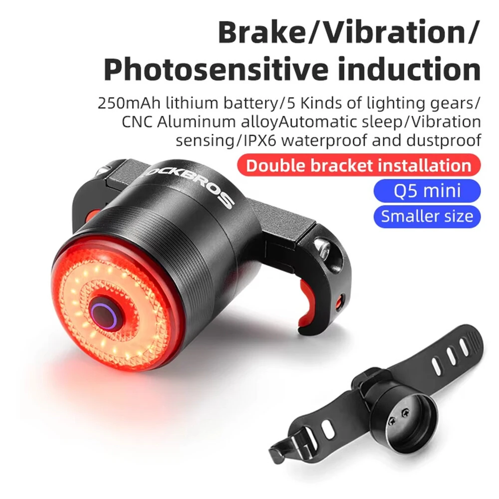 ROCKBROS Q5 Mini Smart Auto Bike Taillight Vibration Sensing Light Sensitivity Brake Rear Light IPx6 Waterproof Type-C Charging Bicycle Lump for MTB Road Night Cycling — view 9