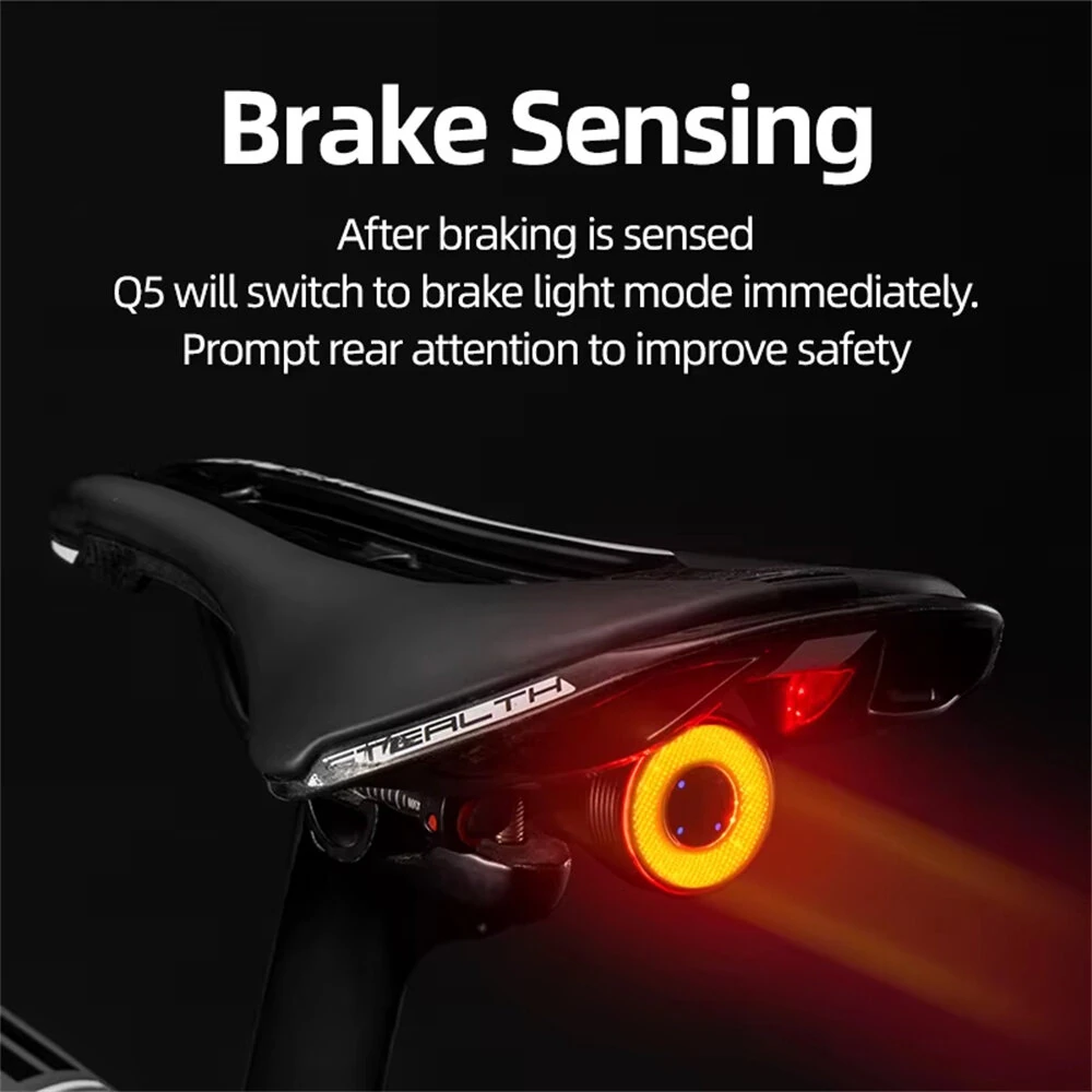 ROCKBROS Q5 Smart Auto Brake Sensing Bicycle Taillight Vibration Sensor Wake-up IPX6 Waterproof USB Charging Bike Rear Light for Night Riding — view 3