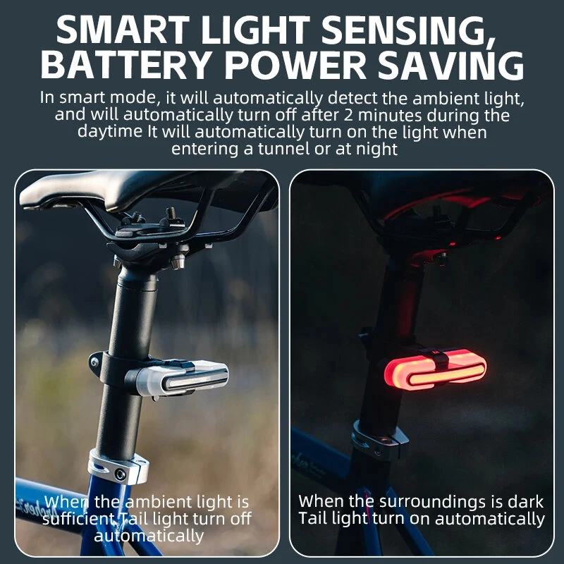 ROCKBROS REX01 Smart Brake Sensing Bike Taillight 500mAh Battery  5 Light Modes USB-C Rechargeable IPX6 Waterproof Bicycle Rear Light with Wireless Remote for Cycling — view 4