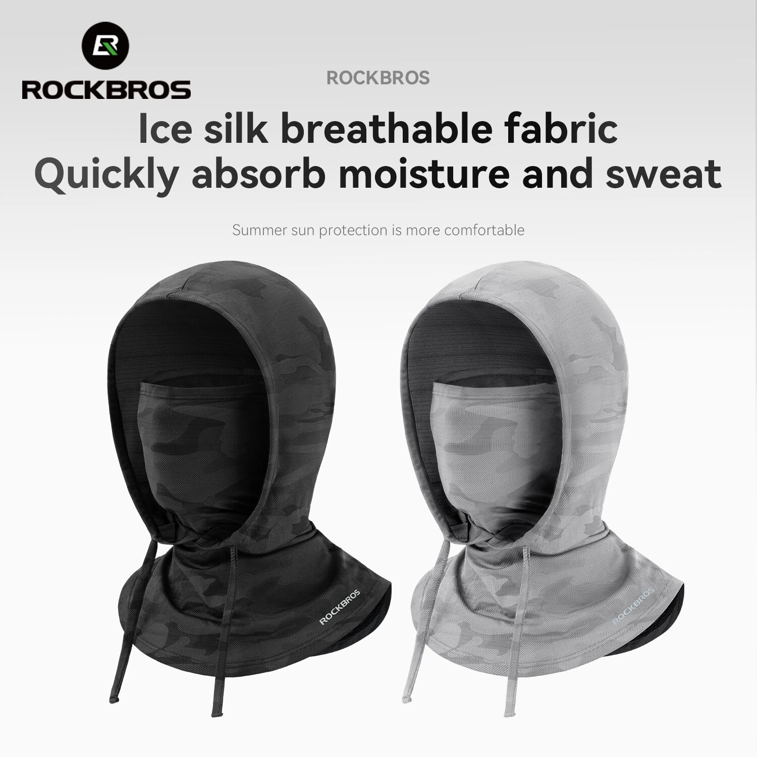 ROCKBROS Universal Summer Cycling Balaclava UPF30+ Sunscreen Breathable Gear UV Protection Scarf Cool Ice Silk Face Cover Cycling Headgear — view 2