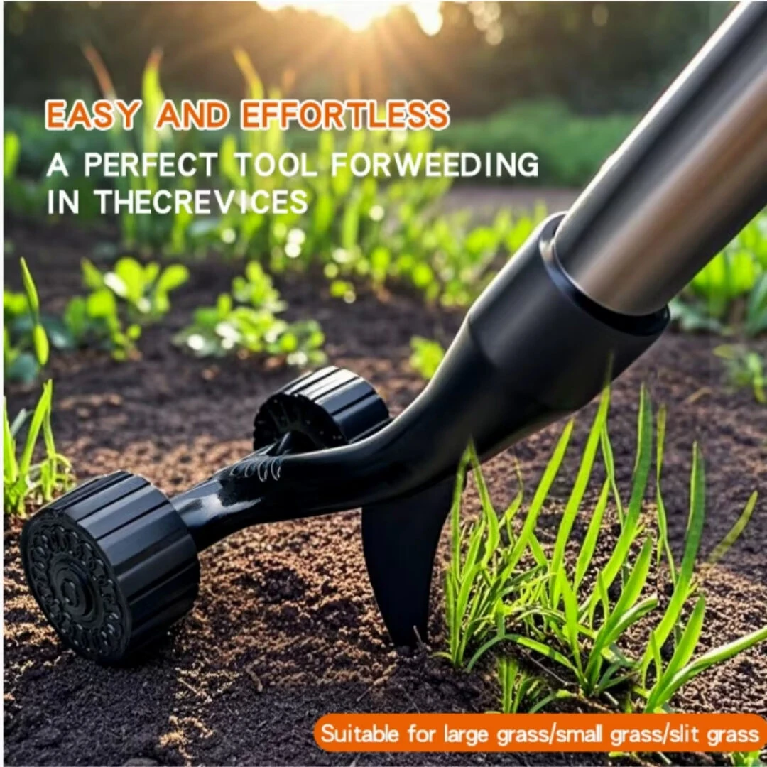 Roller Type Weed Puller Tool Manual Weeding Head Easy Root Removal Iron ABS Gardening Black Handle Not Included Extension Rod Compatible Soil Tool — view 3