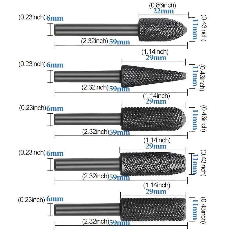 Rotary Grinding Head Steel File Set Double Cut Metal Grinding Woodworking Repair Tools Precision Shank 6mm — view 4