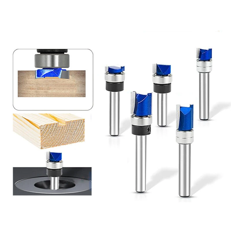 Router Bits Set of 4/5PCS 1/4inch Shank Flush Trim Router Bit Tungsten Carbide Template Pattern Bit Bearing Straight End Mill Woodworking Tools — image 1