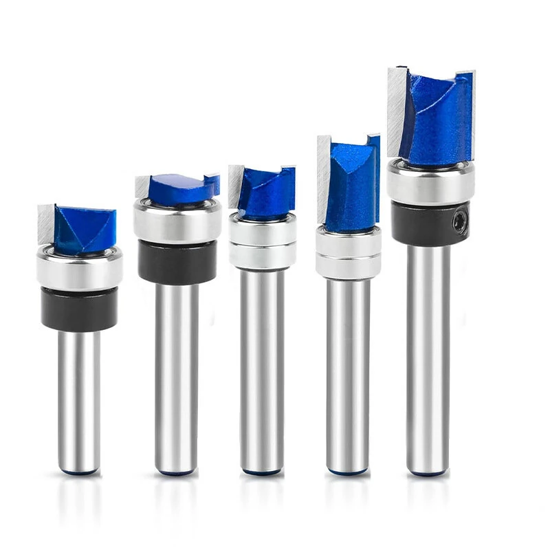 Router Bits Set of 4/5PCS 1/4inch Shank Flush Trim Router Bit Tungsten Carbide Template Pattern Bit Bearing Straight End Mill Woodworking Tools — view 2