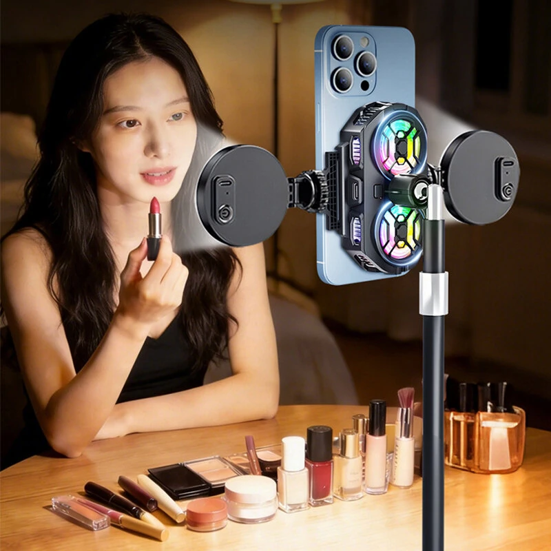 RS17 15W Dual Core AI Phone Cooler Semiconductor Gaming Cooler with RGB 3 Speed Digital Display for 69-100mm Phone Live Streaming Accessory — view 2