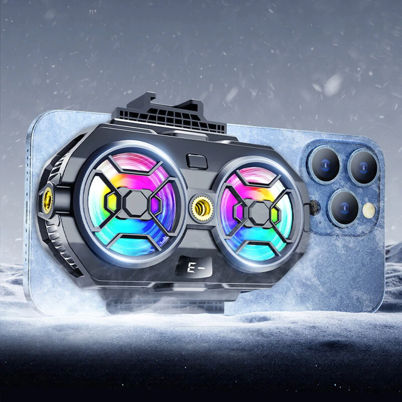 RS17 15W Dual Core AI Phone Cooler Semiconductor Gaming Cooler with RGB 3 Speed Digital Display for 69-100mm Phone Live Streaming Accessory — view 4
