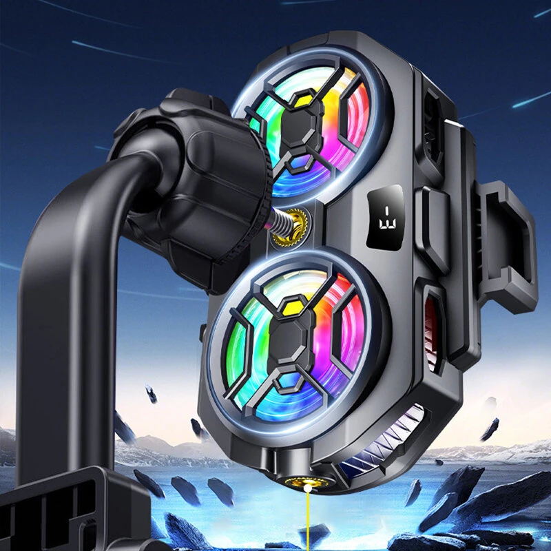 RS17 15W Dual Core AI Phone Cooler Semiconductor Gaming Cooler with RGB 3 Speed Digital Display for 69-100mm Phone Live Streaming Accessory — view 5
