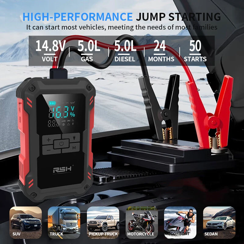 RSH Car Battery Jump Starter with Air Compressor 3000A Car Battery Booster 150PSI Portable Power Pack Jump Box with LCD Display for Gas Diesel Engine Vehicles — view 2