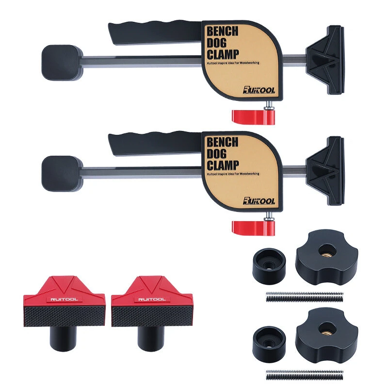 RUITOOL 19mm MFT Workbench Woodworking Clamps Set with 2 PCS Clamps and 2 PCS Bench Dogs for for 3/4 Inch 19mm Workbench Dog Hole