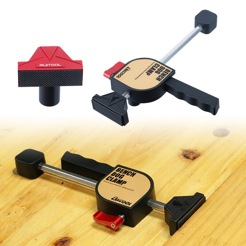 RUITOOL 19mm MFT Workbench Woodworking Clamps Set with 2 PCS Clamps and 2 PCS Bench Dogs for for 3/4 Inch 19mm Workbench Dog Hole — view 3
