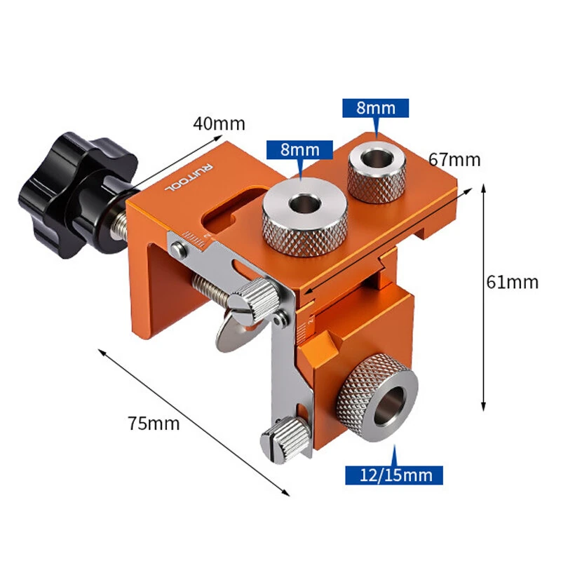 RUITOOL 3-in-1 Woodworking Drill Jig Aluminum Alloy 6061 Adjustable Board Thickness 15-25mm Connector Rod Length 20-33mm Hole Sizes 8mm 12mm 15mm Wood Joinery Tool — view 2