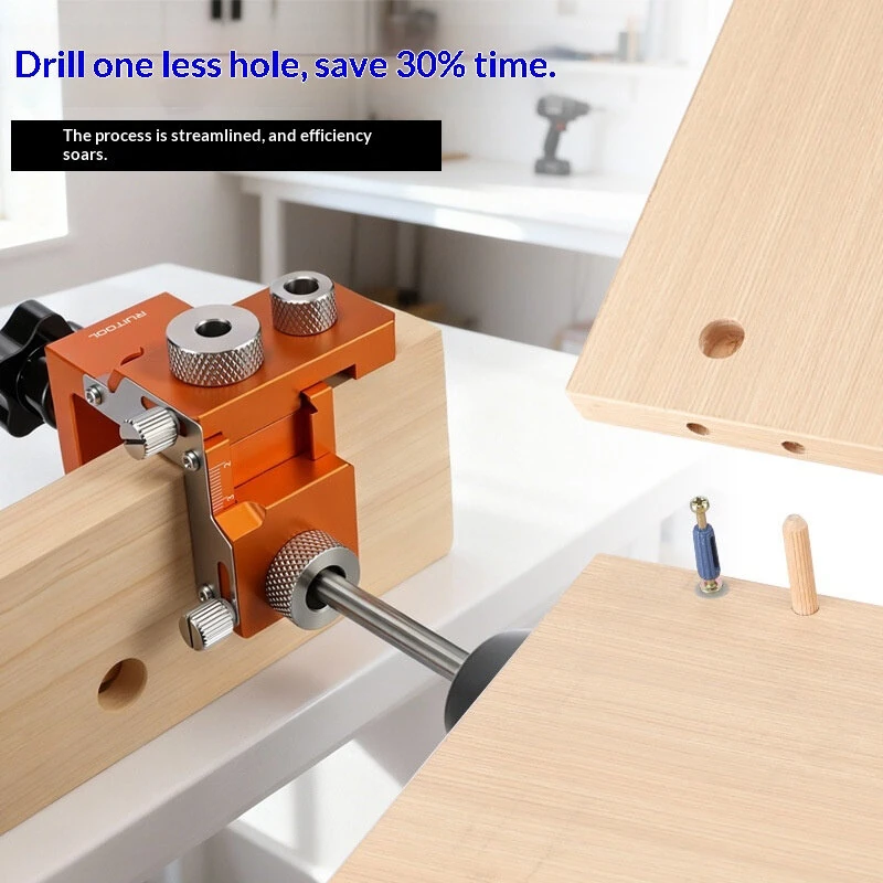 RUITOOL 3-in-1 Woodworking Drill Jig Aluminum Alloy 6061 Adjustable Board Thickness 15-25mm Connector Rod Length 20-33mm Hole Sizes 8mm 12mm 15mm Wood Joinery Tool — view 3